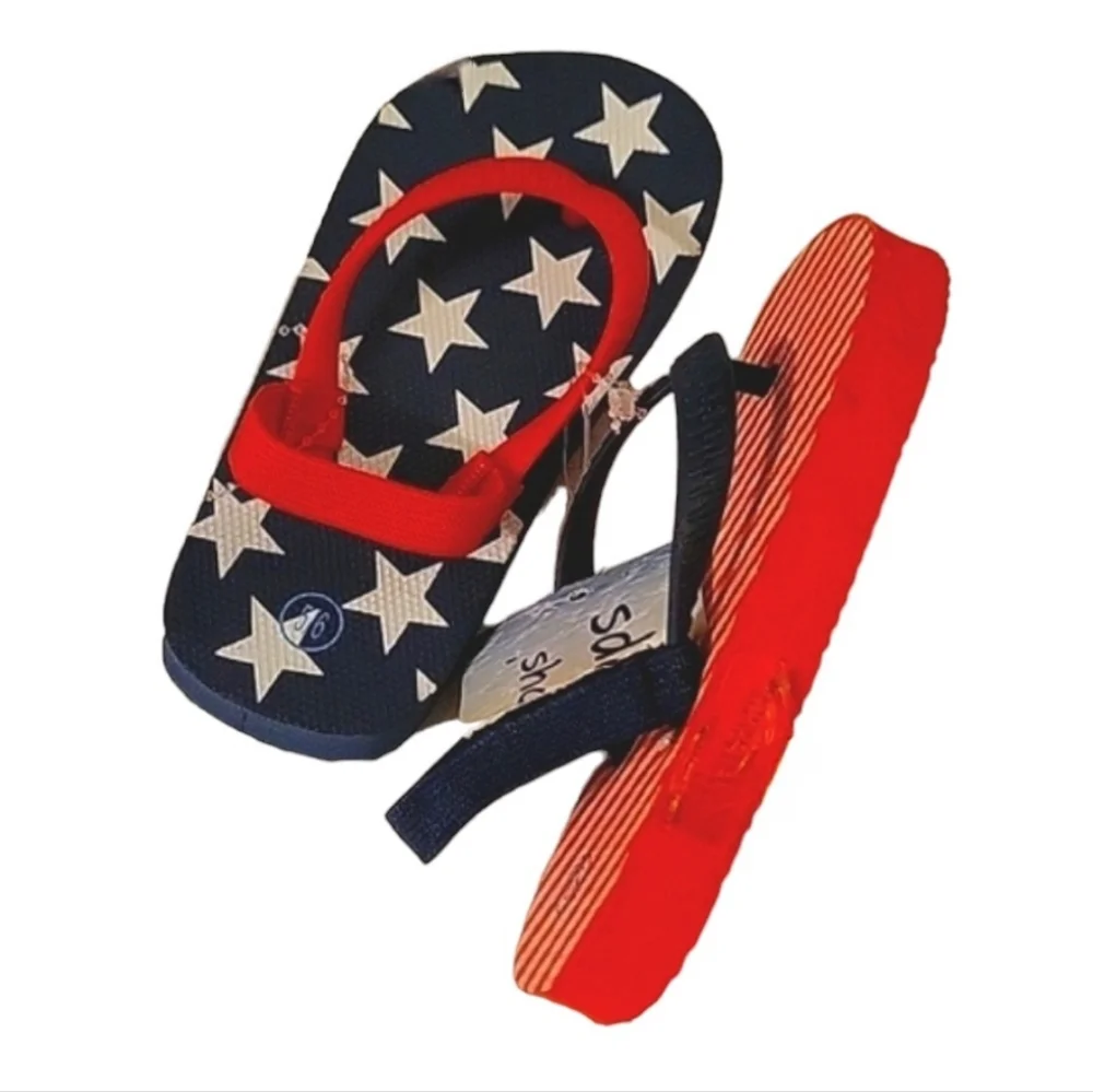 NEW Kid's Unisex 4th of July Stars & Stripes Flip Flops with Rear Elastic Strap
